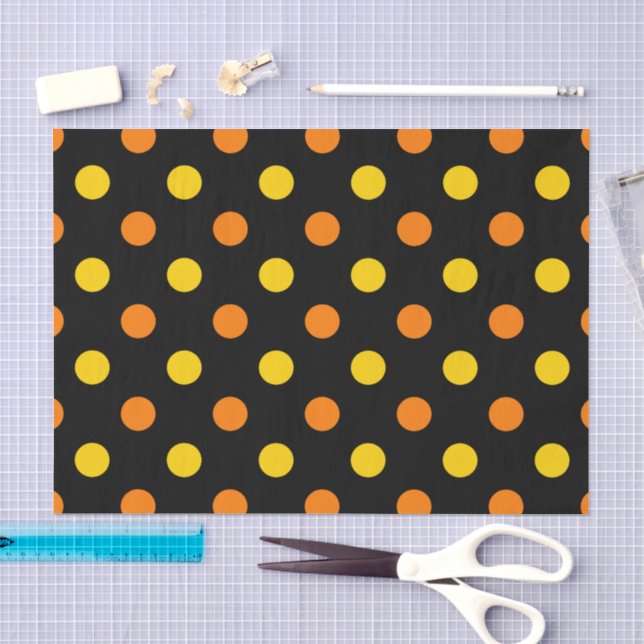 Papier Mousseline Conception de points noirs sur fond jaune orange (Artisanat)