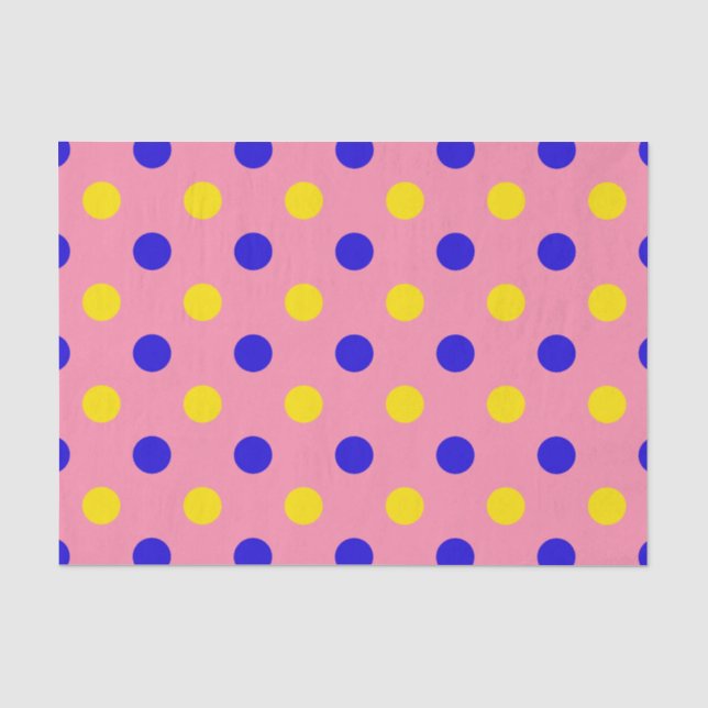 Papier Mousseline Conception de points polka rose bleu jaune  (Recto)