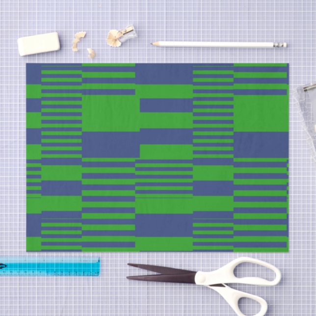 Papier Mousseline Conception de rayures patchwork bleu vert  (Artisanat)