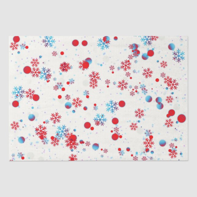 Papier Mousseline Conception des flocons de neige bleus et rouges (Recto)