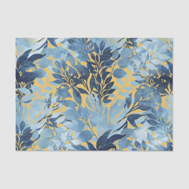 Papier Mousseline Conception du feuillage jaune bleu métallique trop (Recto)