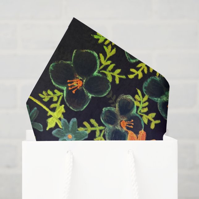 Papier Mousseline Conception florale de peinture acrylique boho (Sac cadeau)