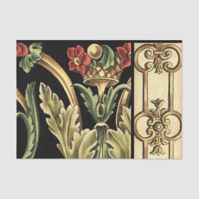 Papier Mousseline Conception florale ornementale avec les frontières (Recto)