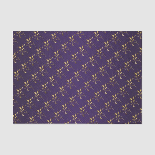 Papier Mousseline Conception florale pourpre et d'or foncée (Recto)