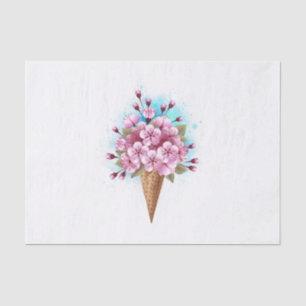 Papier Mousseline Cône rose Sakura crème glacée gaufre