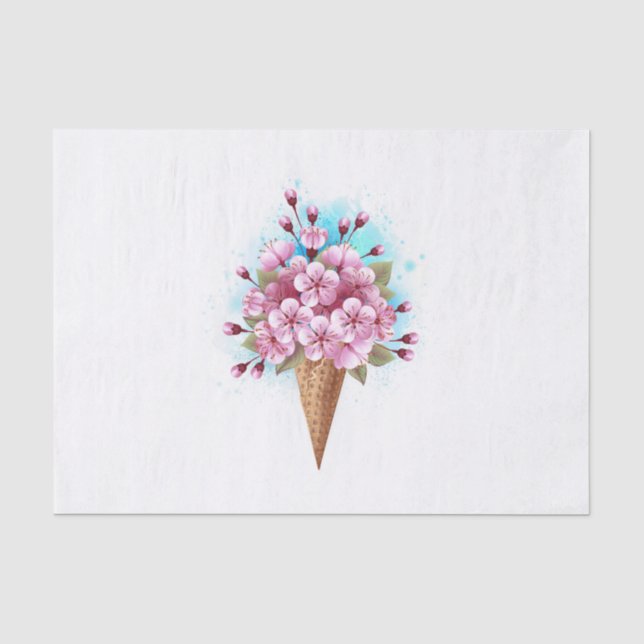 Papier Mousseline Cône rose Sakura crème glacée gaufre (Recto)