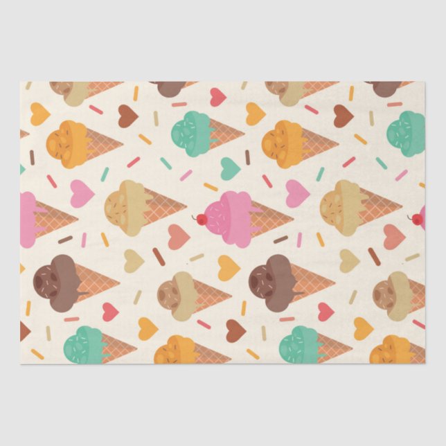 Papier Mousseline Cônes de crème mignons avec des cœurs  (Recto)
