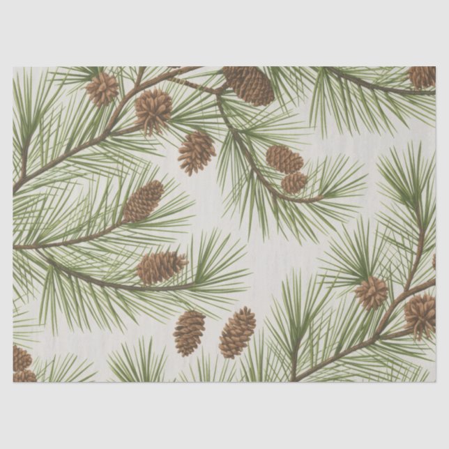 Papier Mousseline Cônes de pin et branches de Noël tendance     (Recto)