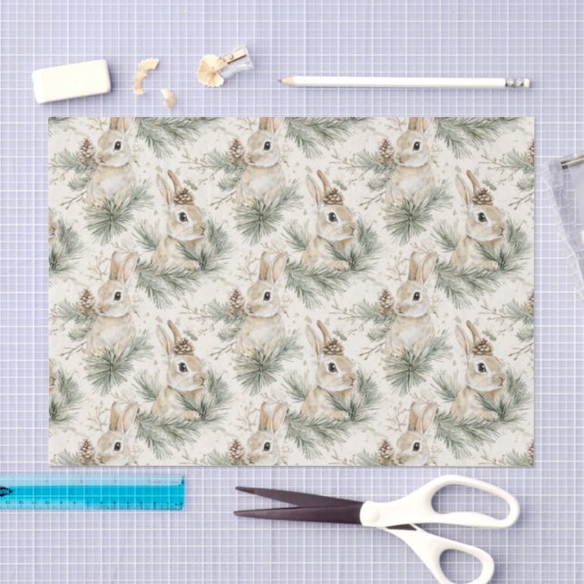 Papier Mousseline Cônes de pin verts Lapins de Pâques Noël (Artisanat)