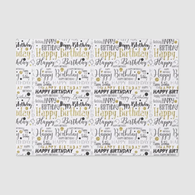 Papier Mousseline Confettis noirs de joyeux anniversaire d'or (Recto)