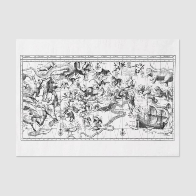 Papier Mousseline Constellations de zodiac noir blanc papier de tiss (Recto)