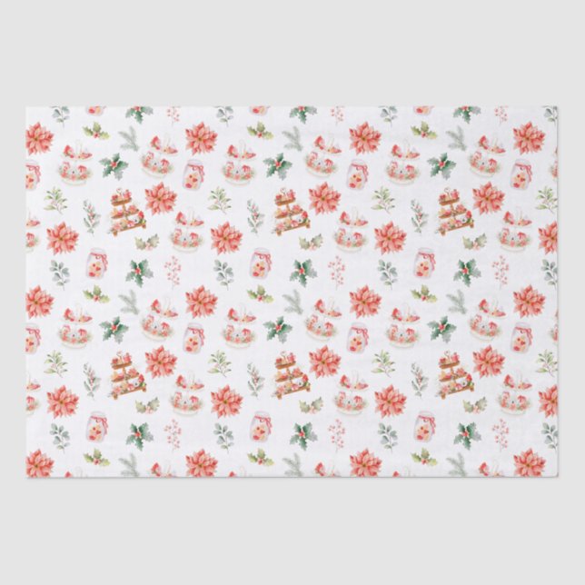 Papier Mousseline Cookies de Noël et rouge feuillage (Recto)