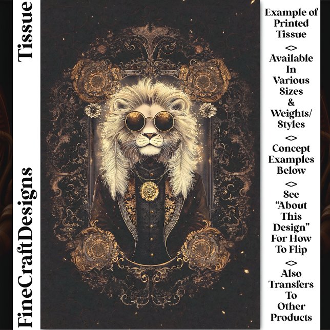 Papier Mousseline Cool Lion Art Nouveau Gold Filigree CM5 Découpage (Créateur téléchargé)