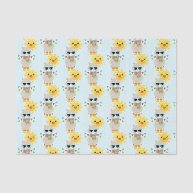 Papier Mousseline Cool Llama et souriant Kawaii Sun (Recto)