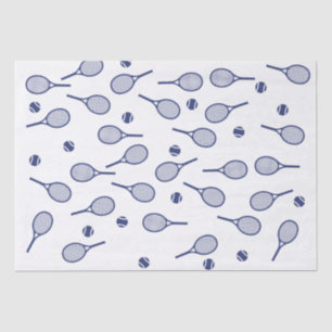 Papier Mousseline Cool Marine Blue Retro Tennis Racquets Motif