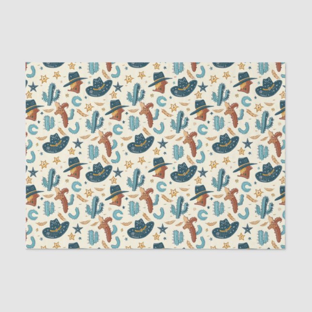 Papier Mousseline Cool Pays Ouest cowboy carrelé (Recto)