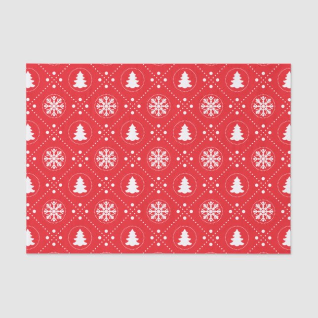 Papier Mousseline Cool Rouge Blanc Snowflakes Noël Arbres Motif (Recto)