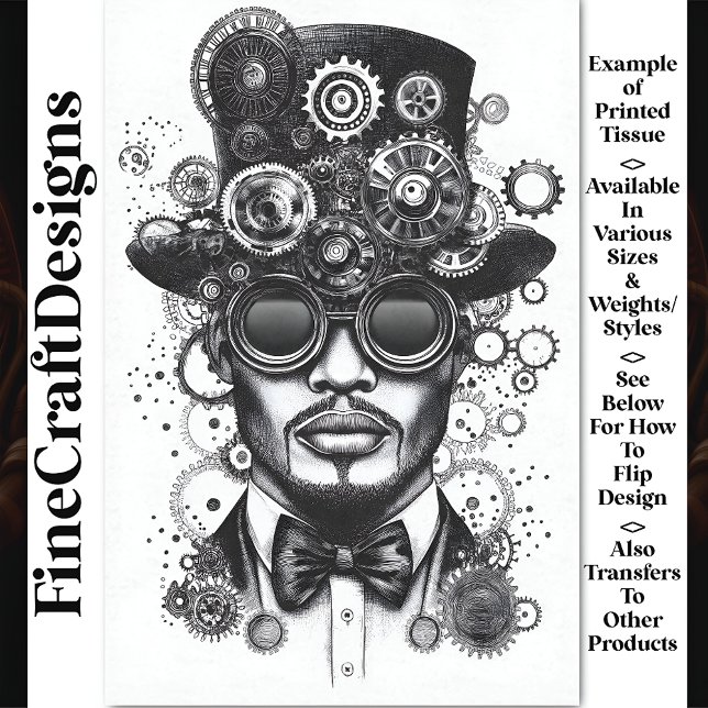 Papier Mousseline Cool Steampunk Homme noir & blanc AC8 Découpage (Créateur téléchargé)