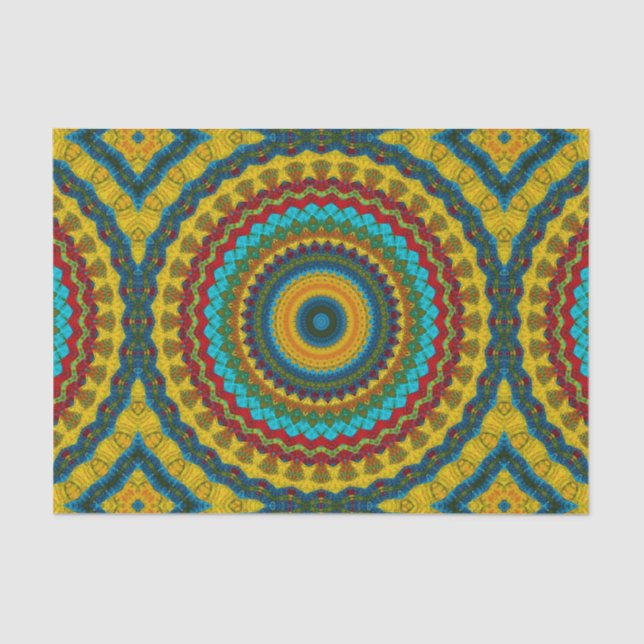 Papier Mousseline Cool tendance bleu rouge jaune Mandala Tribal Ethn (Recto)