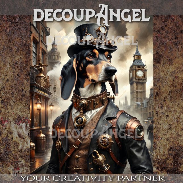 Papier Mousseline Coonhound Bluetick en Steampunk -Decoupage- (Créateur téléchargé)