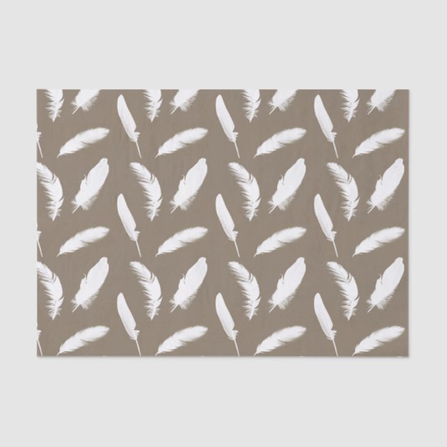 Papier Mousseline Copie de plume blanche sur le taupe (Recto)