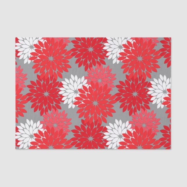 Papier Mousseline Copie florale moderne de kimono, rouge et gris de (Recto)