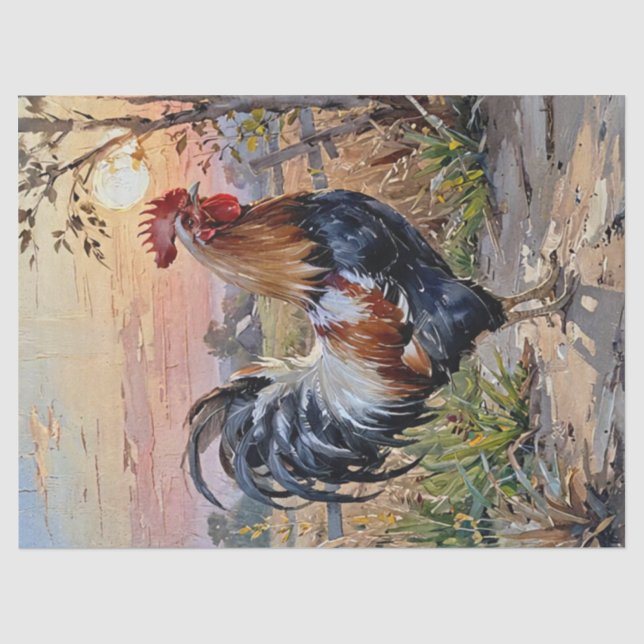 Papier Mousseline Coq au lever du soleil (Recto)