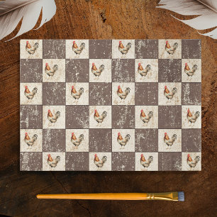 Papier Mousseline Coq Doré Marron Crème Damier Maison de Campagne