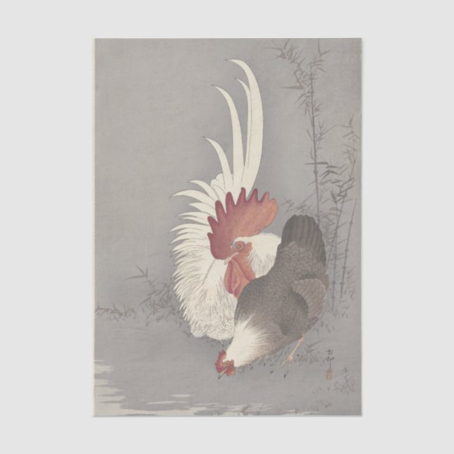 Papier Mousseline Coq et Poule par Ohara Koson (Recto)