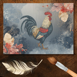 Papier Mousseline Coq Fleurs Feuilles Rouge Blanc Bleu Patriotique