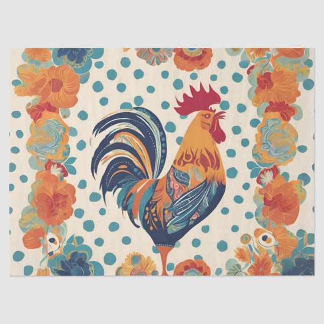 Papier Mousseline Coq Rétro Fantaisiste (Recto)