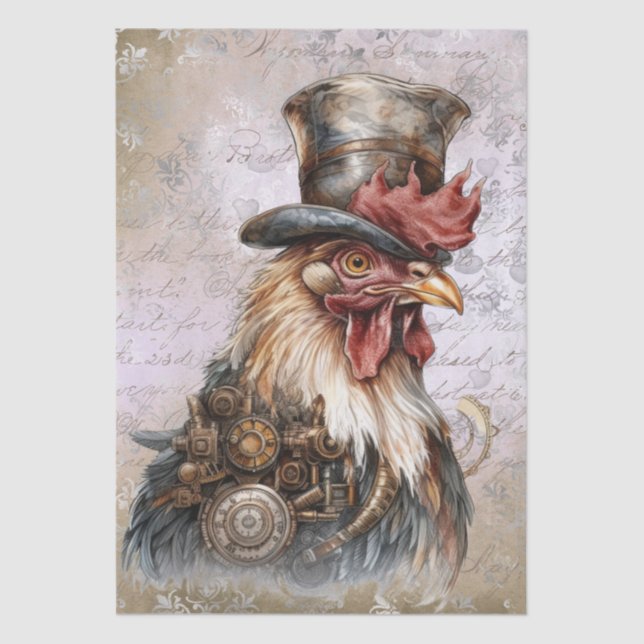Papier Mousseline Coq Steampunk (Recto)