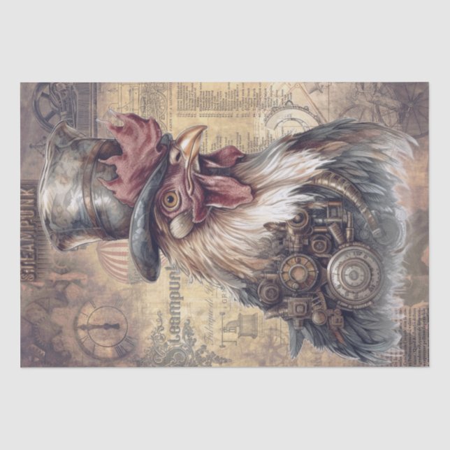 Papier Mousseline Coq Steampunk (Recto)