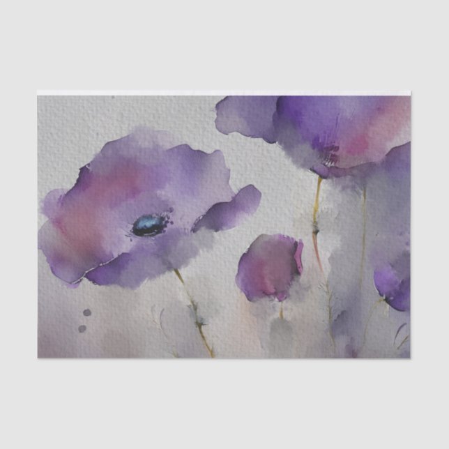 Papier Mousseline Coquelicots aquarelle violets (Recto)