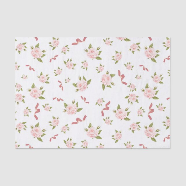 Papier Mousseline Coquette féminine plastique floral rose ruban (Recto)