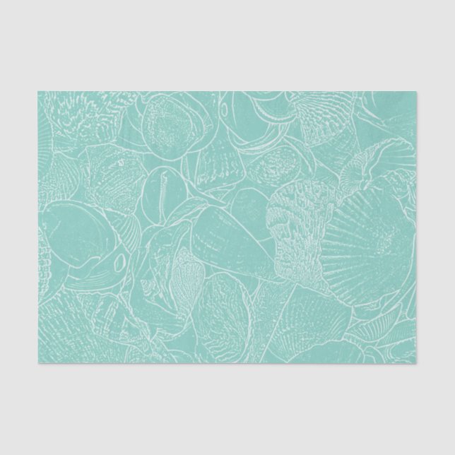 Papier Mousseline Coquillage de plage côtière Teal Vert Blanc Découp (Recto)