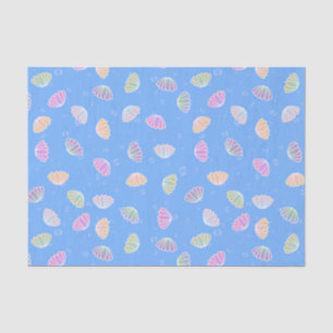 Papier Mousseline Coquillages colorés Motif Bleu clair