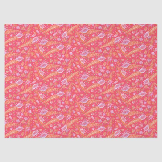 Papier Mousseline Coquillages de mer Mollusk Motif nautique Rouge (Recto)