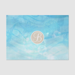 Papier Mousseline Coquillages de mer océan bleu Monogramme Initial