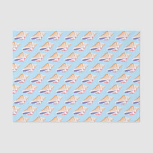 Papier Mousseline Coquillages Simple Océan Motif Bleu blanc