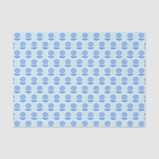 Papier Mousseline Coquille d'huîtres pour bébé bleu et modèle de per (Recto)
