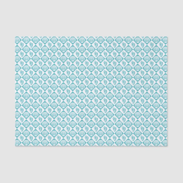 Papier Mousseline Coquille géométrique marine Motif Turquoise blanc (Recto)