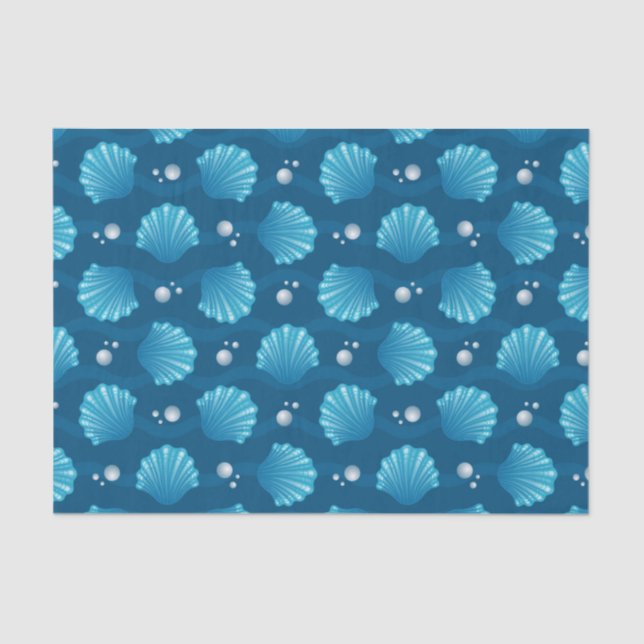 Papier Mousseline Coquilles Bleues Et Perles De Mer  (Recto)