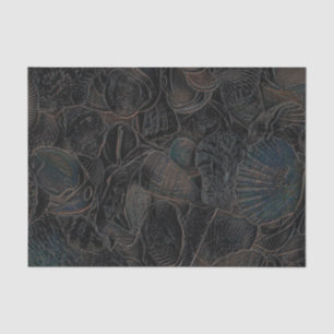 Papier Mousseline Coquilles de Mer Sombre Turquoise Noir Océan Art d