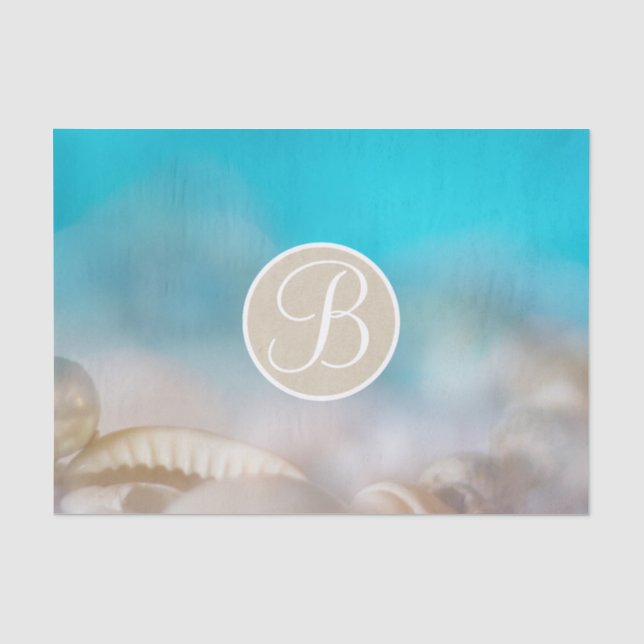 Papier Mousseline Coquilles de plage bleues Lettre initiale de monog (Recto)