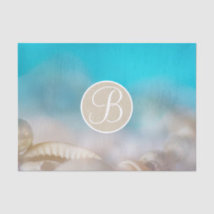 Papier Mousseline Coquilles de plage bleues lettre initiale monogram