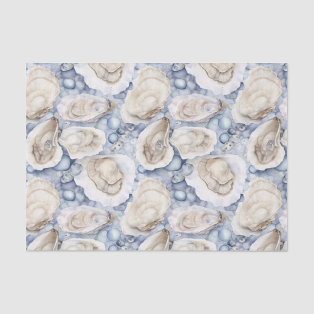 Papier Mousseline Coquilles d'huîtres à l'aquarelle de plage côtière (Recto)