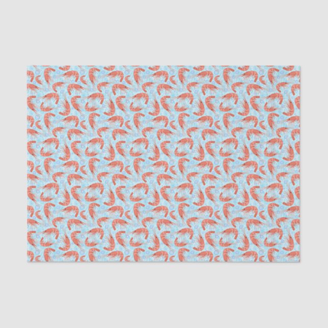 Papier Mousseline Corail de crevette marine| Motif bleu clair (Recto)