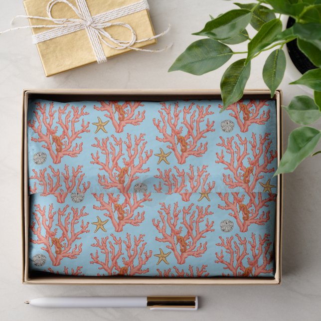 Papier Mousseline Corail de mer côtier  (Cadeau)