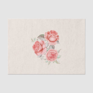 Papier Mousseline Corail de Pêche vintage Roses de verdure Feuille M